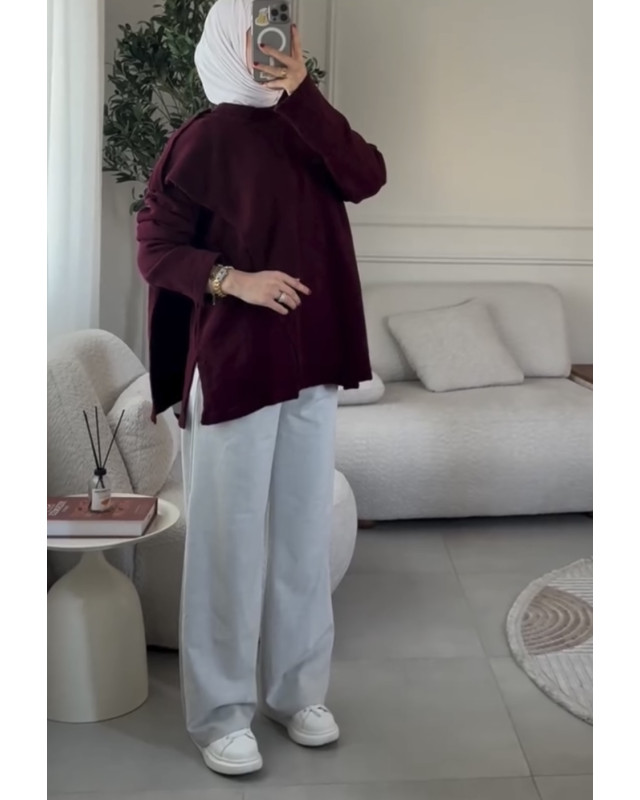 بلوزة مع سكارف متصل -خمري